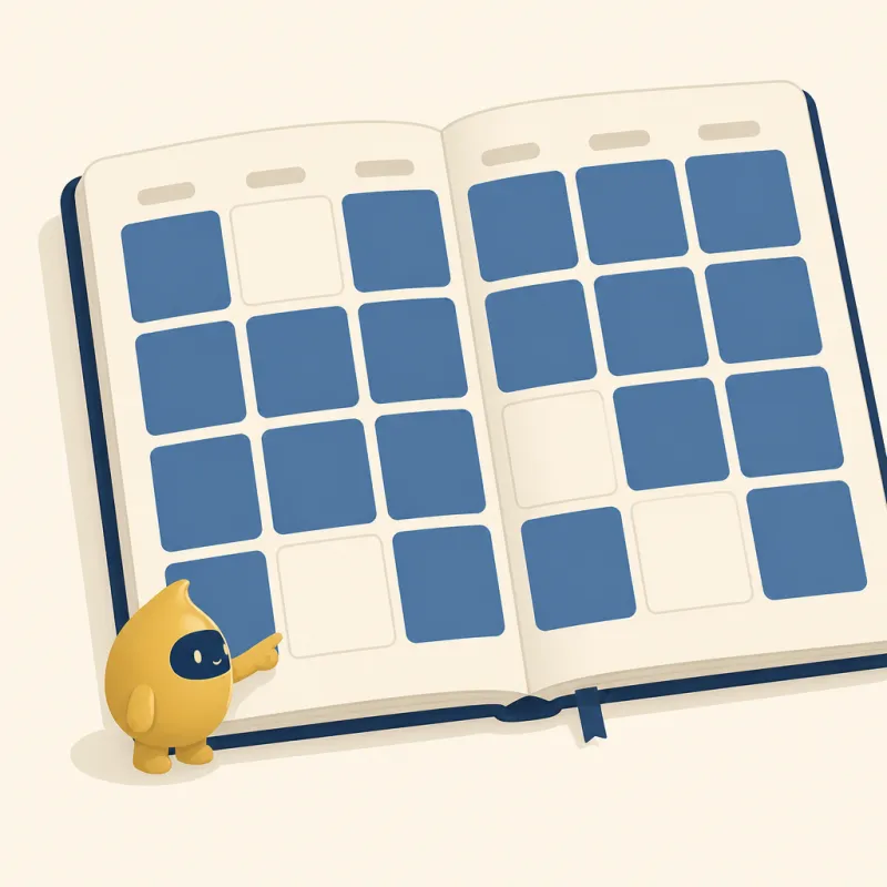 Agenda de papel abierta por una semana con varios huecos sin rellenar.