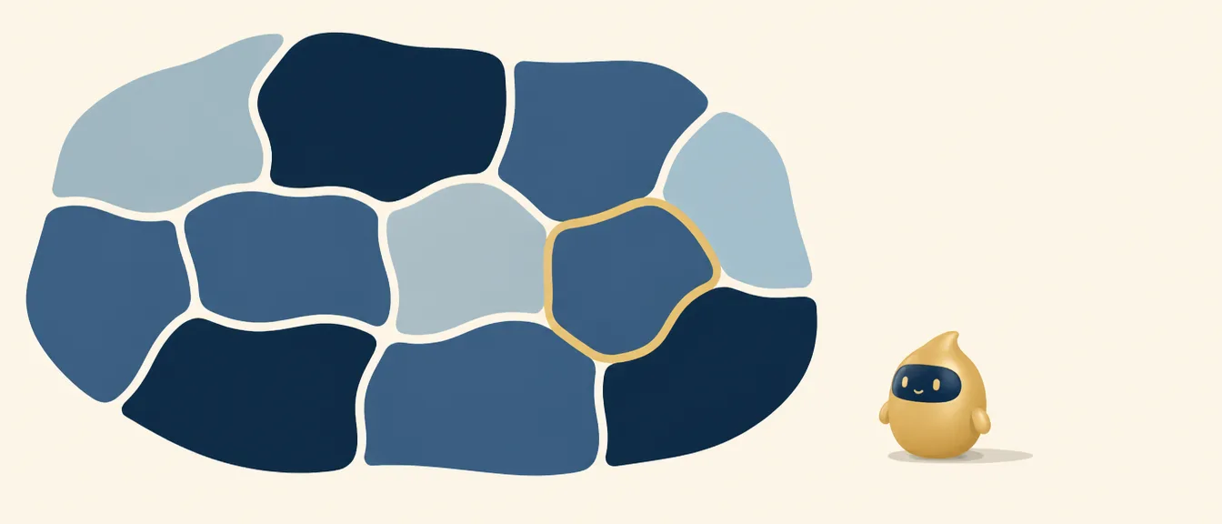 Un mapa plano de ciudad dividido en zonas de distintos tonos de azul, una de ellas resaltada con un borde dorado fino
