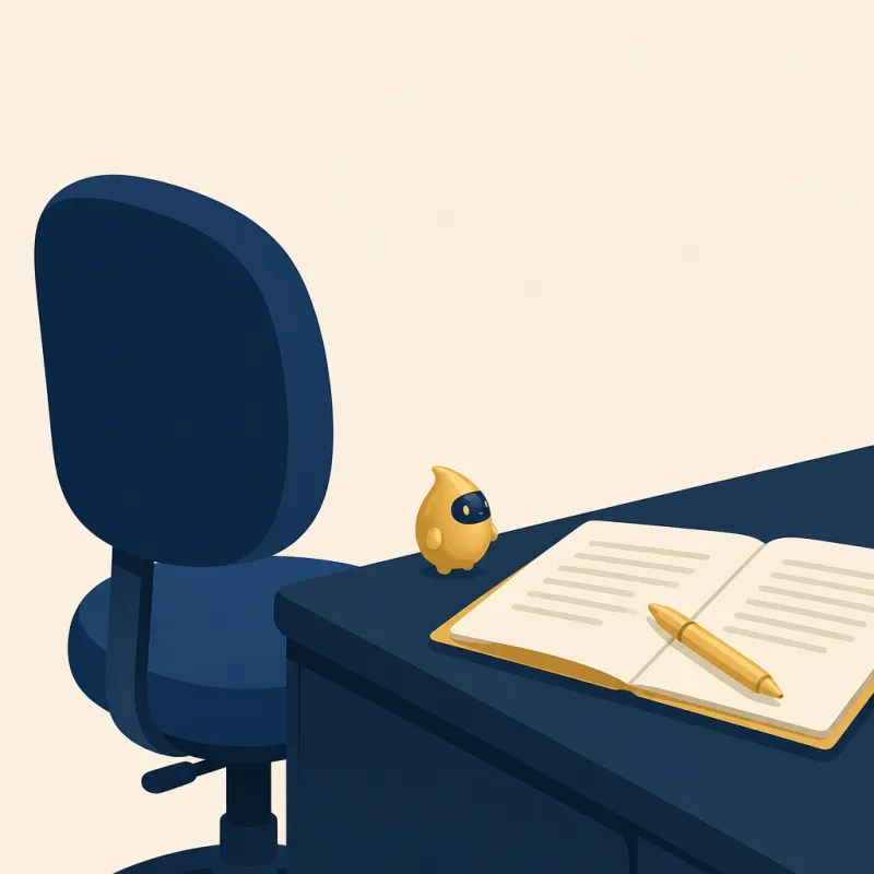 Silla de recepción vacía junto a una carpeta abierta con notas