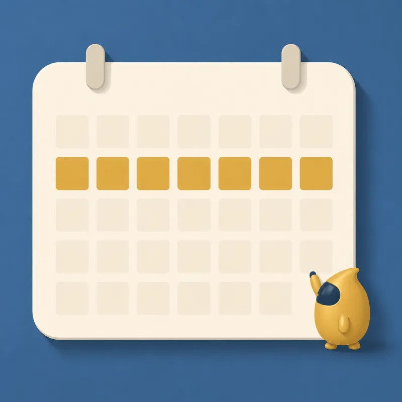 Calendario de pared con siete casillas marcadas y el resto vacías